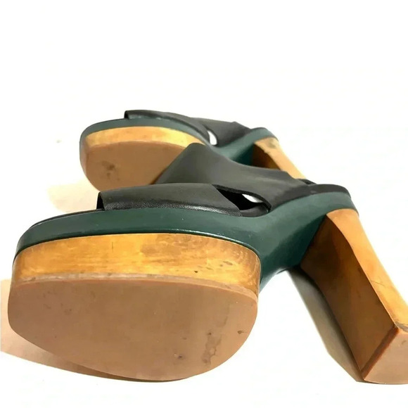 Marni + H&M black green wood leather chunky heel’s platform sandals - Picture 5 of 13